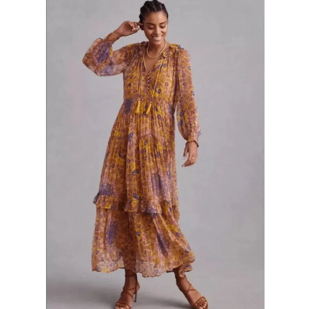 Anthropologie Marais Printed Chiffon Maxi Dress New With Tags